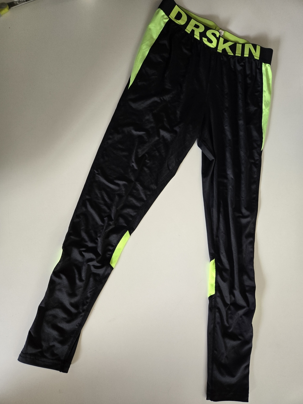 DRSKIN Mens Black and Neon Green Compression Leggings